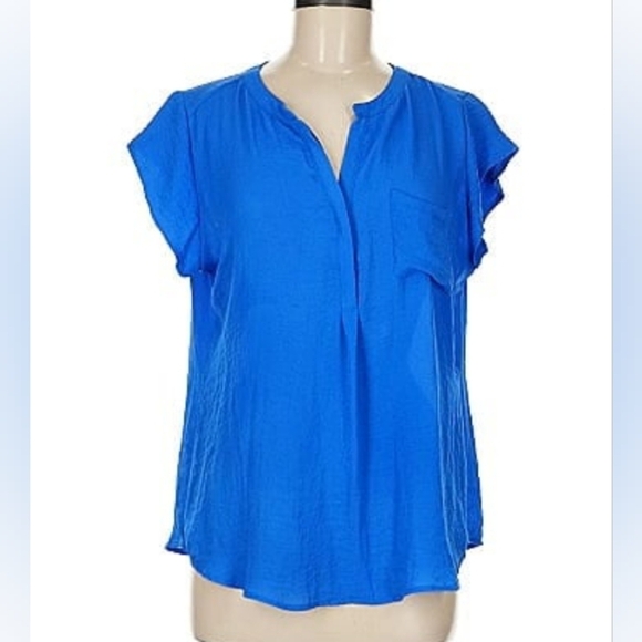 Liz Claiborne Blue Women's Gauzy Flowy Short Sleeve Blouse - Picture 2 of 11